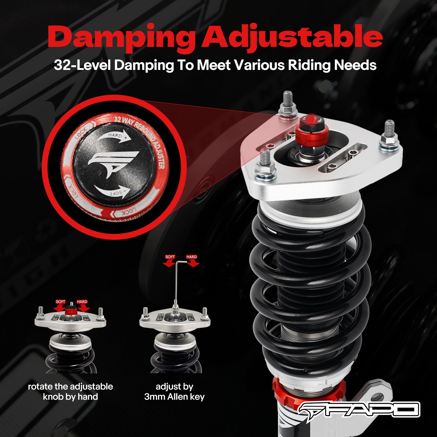 FAPO 32-Level Adjustable Coilovers for Volkswagen Golf 8th Gen MK8/MQB 2020+ & Golf GTI MK7/A7/MQB 2012-2020 PF004830