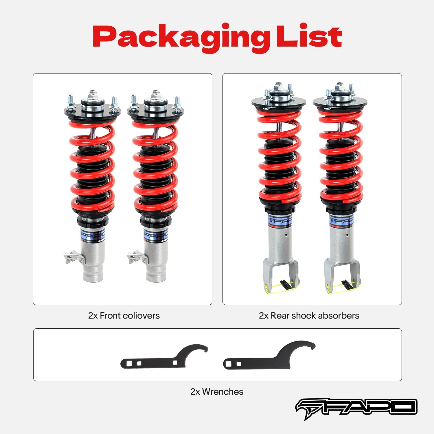FAPO Coilover Kit for Honda Civic 4th-6th Gen, Civic Del Sol, CR-X 2nd Gen & Acura Integra 2nd-3rd Gen 1987-2001 PS002410